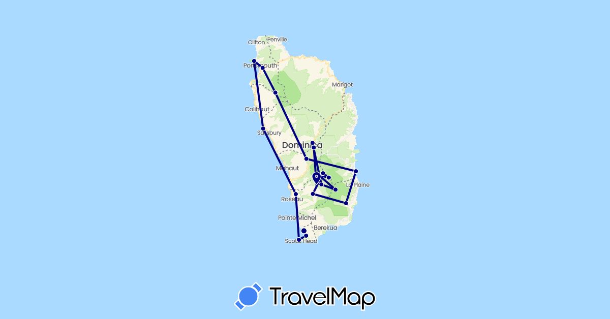 TravelMap itinerary: driving in Dominica (North America)