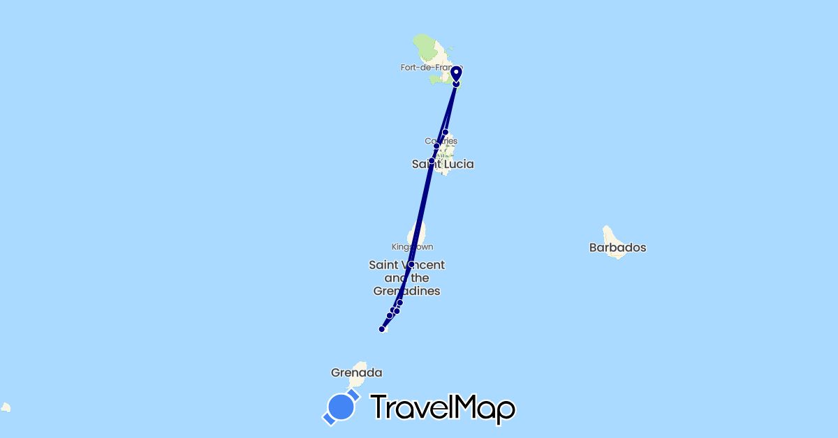 TravelMap itinerary: driving in Grenada, Saint Lucia, Martinique, Saint Vincent and the Grenadines (North America)